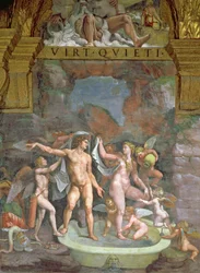 Marte e Venere che fanno il bagno, aiutati da Cupido e putti dalla Sala di Amore e Psiche, 1528